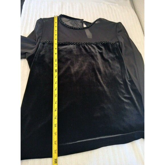 R&K Evening Sheer Velvet Top Women Sz 16 Beaded Keyhole Event Formal Preppy Work - Picture 10 of 16